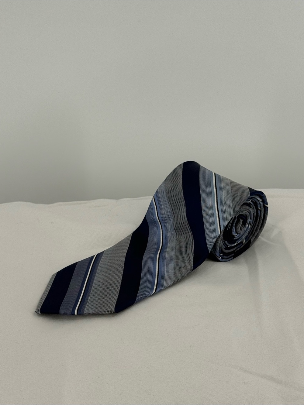 Silk Striped Neck Tie - Navy and Gray